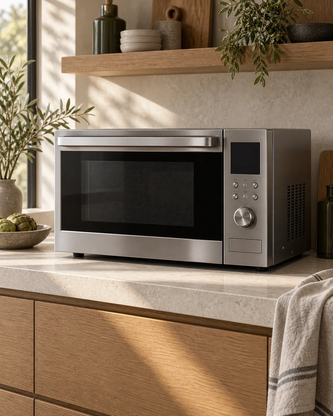 Micro-ondes combiné en inox de 25 litres avec commandes numériques